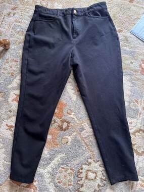 Michael Michael Kors Black Stretch Ponte Slim Ankle Pants with Gold MK Logo